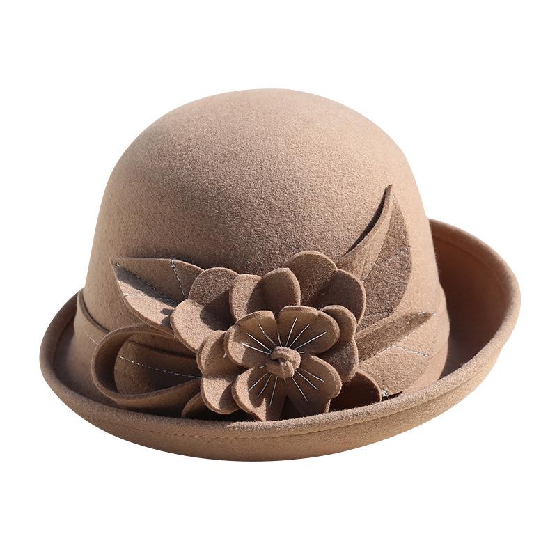 Women's Retro Wool Felt Bucket Hat - Elegant Folded Brim for Autumn/Winter