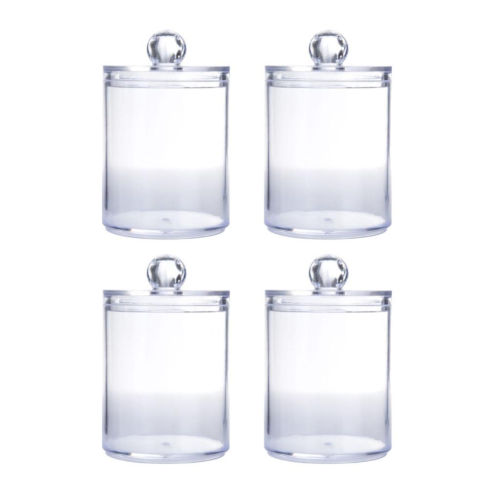 4pcs Canister Set Clear Storage Jar PS Plastic Round Bathroom Canister With Lid Clear Plastic Jar Bathroom Storage