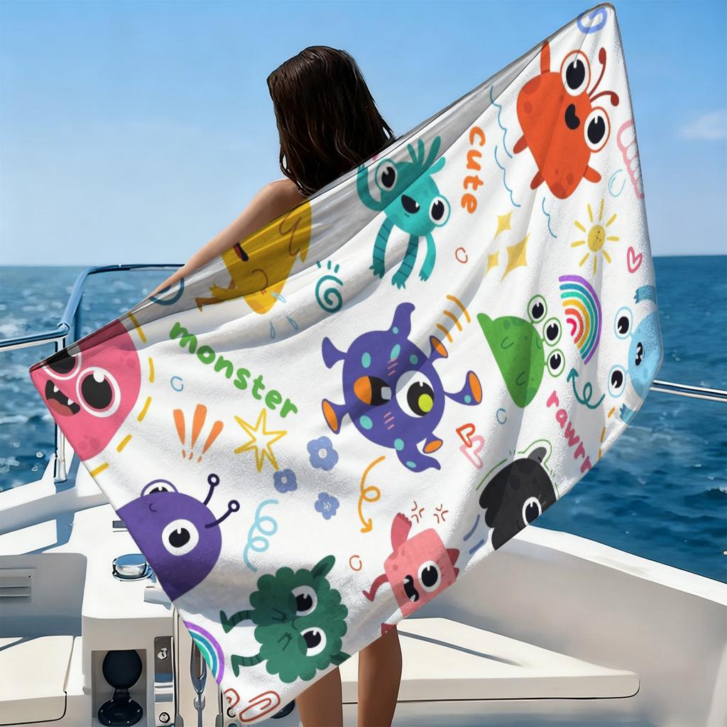 1Pc Cartoon Mini Monster Beach Towel Large Towel Super Absorbent Suitable For Beach Vacation Pool Summer Gift For Children