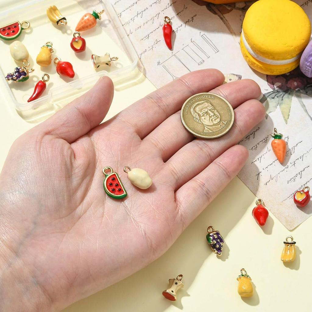 LiQunSweet 20 pcs 10 Styles Vegetable and Fruit Enamel Charms Watermelon Strawberry Banana Carrot Charms for DIY Jewelry Bracelet Necklace Earring