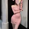Sexkleidung Übergröße Ein-Wort-Schulter Reines Spitzenkleid Sexy Schlank und Dünn Spice Girl Unterteil Hüftwickel