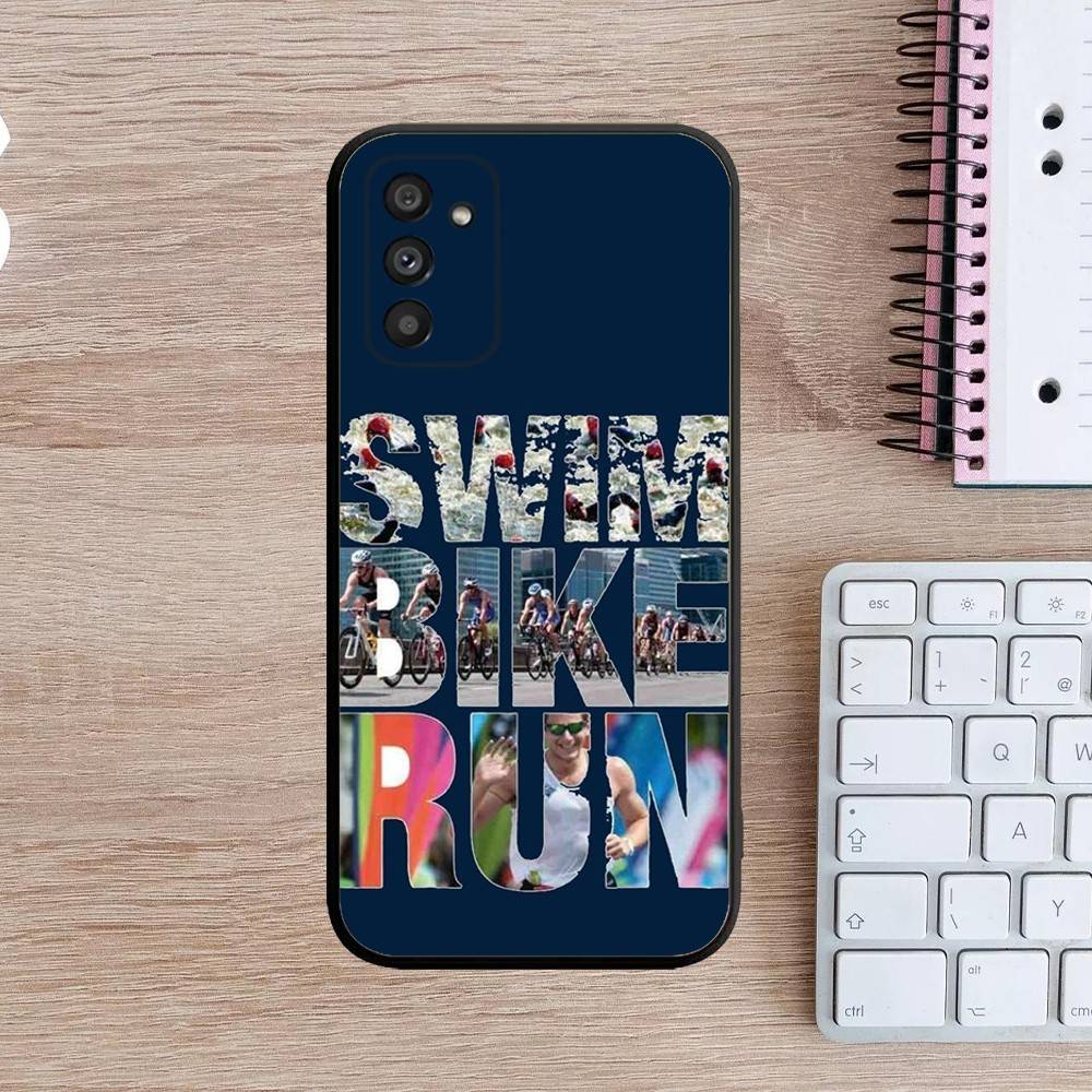 Schwimm Rad Laufen Triathlon Handyhülle Für Samsung Galaxy A13,A21s,A22,A31,A32,A52,A53,A71,A80,A91 Weiche Schwarze Hülle