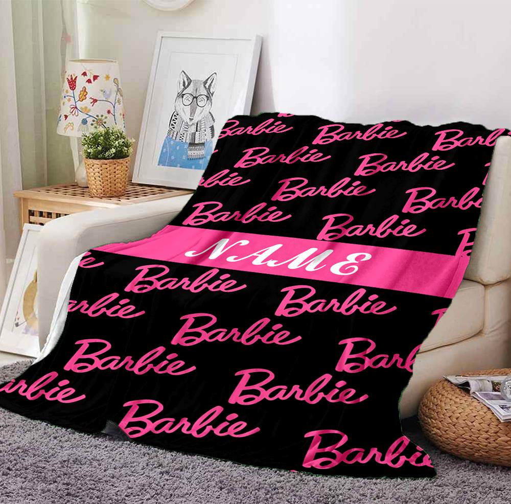 Custom Name Pink Barbie Flannel Blanket Throw Blanket Soft Warm Sofa Bed Home Decor Unique Gift