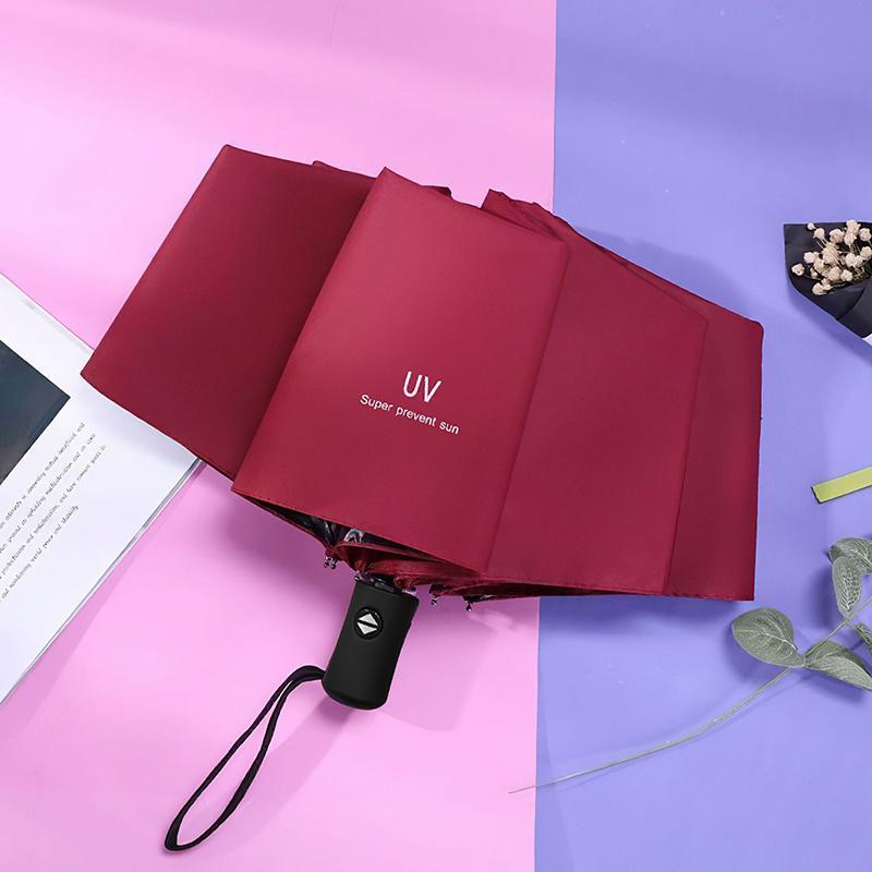 

Складной ручной/автоматический зонт Водонепроницаемый и ветрозащитный зонт Защищающий от УФ-лучей зонт Простой однотонный зонт Automatic вино красного