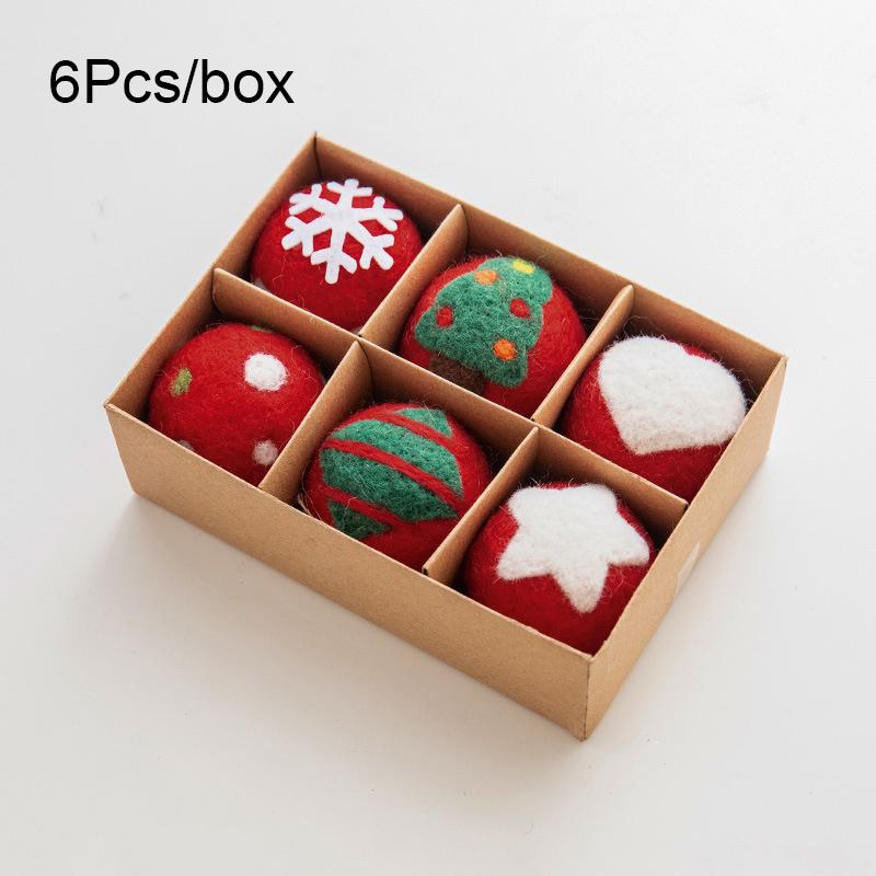 6pcs/box Wool Felt Party Hanging Balls Gifts Christmas Ornaments Home Santa Snowman Window Dsplay Ball Decorations Holiday