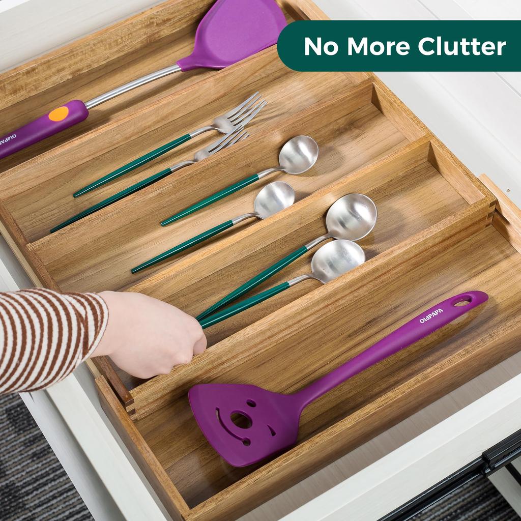Utoplike Cutlery Storage Extendable Cutlery Wooden Storage Sliding Dish Storage Kitchen Drawer Tabletop Drawer, Case, Box, Tray, Case, Storage,