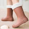 New Japanese and Korean Medium and High Rain Boots for Women, Wearing Velvet Warm, Non-slip and Waterproof Fashionable Women's Rain Shoes