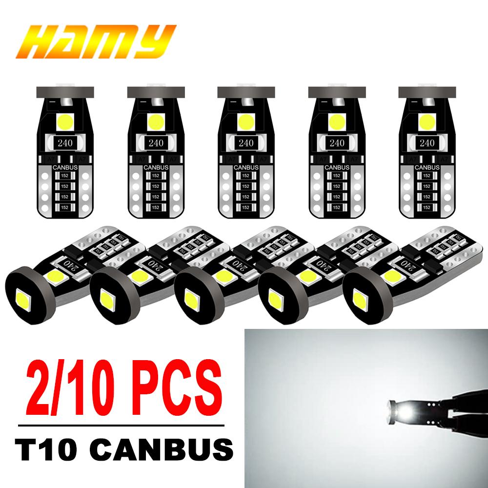 2/10 PCS T10 W5W LED Bulbs CANBUS Car Interior Dome Door Map Trunk License Plate Lights 12V 3030-3SMD 200LM 6000K Bright White Bulbs 7