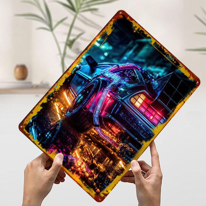

Cyberpunk DeLorean Time Machine Printed Poster Customized Wall Art Retro Vintage Metal Tin Signs for Garage House Decor Man Cave 7.9x11.8In(20x30cm)
