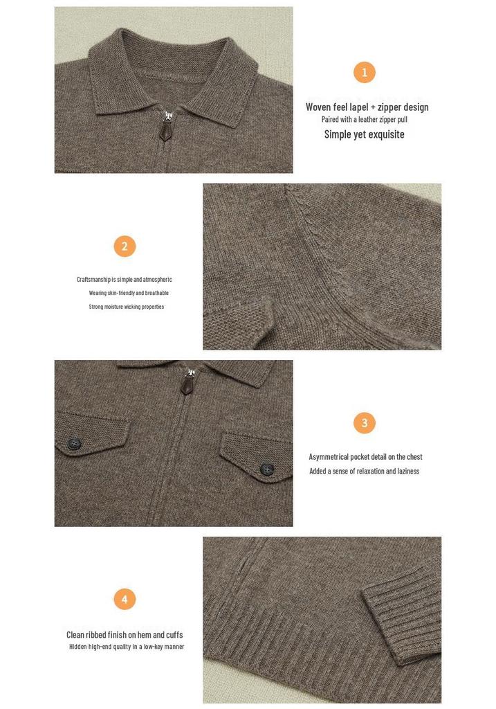 LP25 Autumn/Winter Cashmere Wool Faux Jacket with Zipper, Lapel, and Pockets - Maillard Style Sweater for Women
