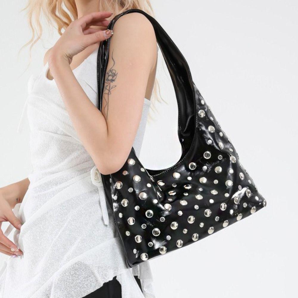 Simple Metal Stud Rivet Shoulder Bag Spicy Girl Sweet Cool Y2k Underarm Bag Punk Style Handbag Underarm Bag Lady