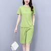 Women's Summer Casual Sportswear Slim Round Neck Short Sleeve Top + Pants Two Piece Set