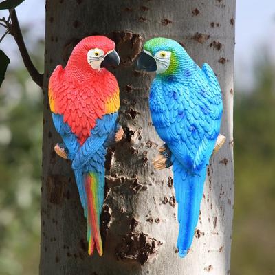 2 Stück Papageienfiguren Gartenstatuen Hofkunst Dekoration Wandbaumdeko für Außen