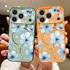 Lovely Sky-blue Flowers Pattern Case For iPhone 17 Pro Max Magnetic For Magsafe Skin Feeling Cover For iPhone 16 15 14 13 Pro Max