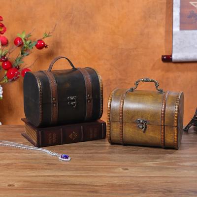 Vintage Suitcase Treasure Large Antique Jewelry Storage Box Wooden Chest Box Decorative Home Piggy Bank Storage Trunk with Lock
