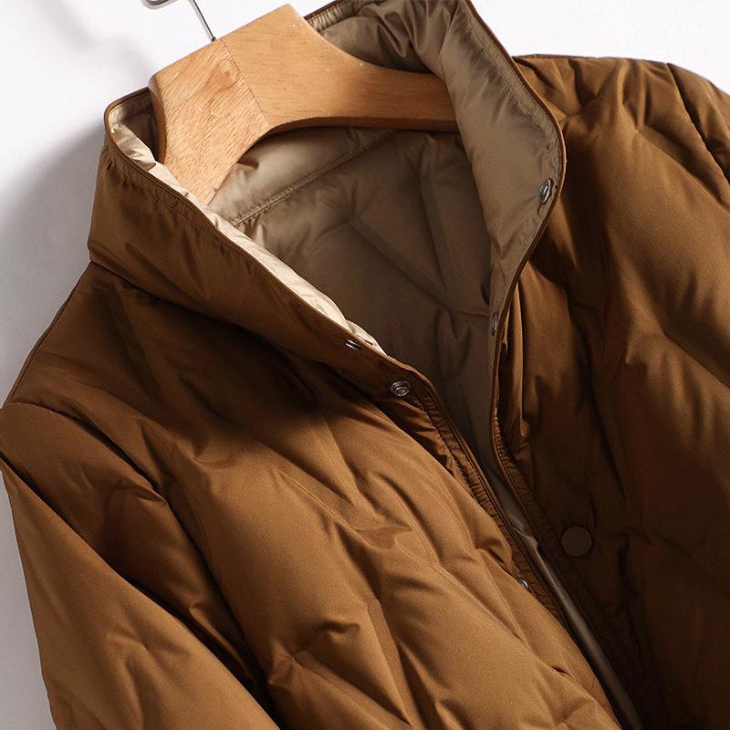 Autumn Winter Women Down Long Jacket Single Breasted Double Sided Puffer Coat