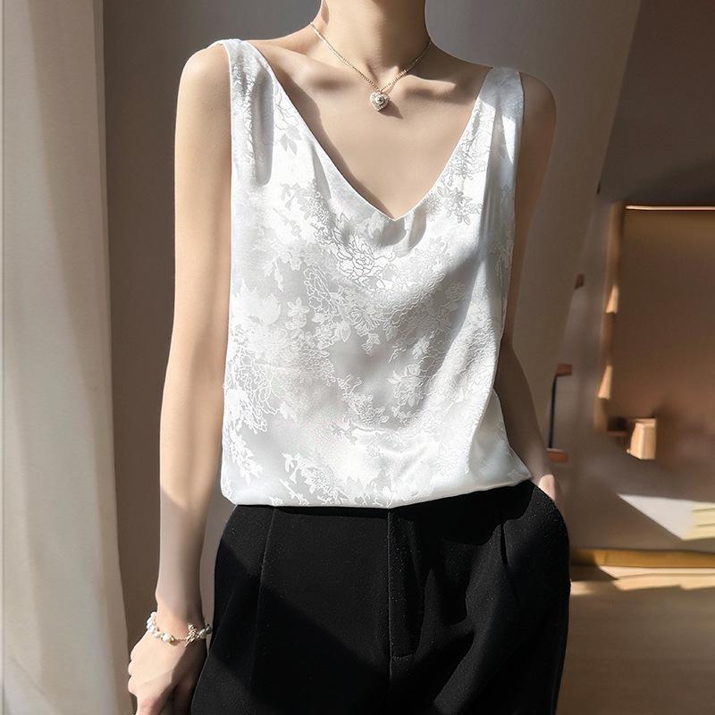 Hodvábna saténová potlačená camisole s výstrihom do V