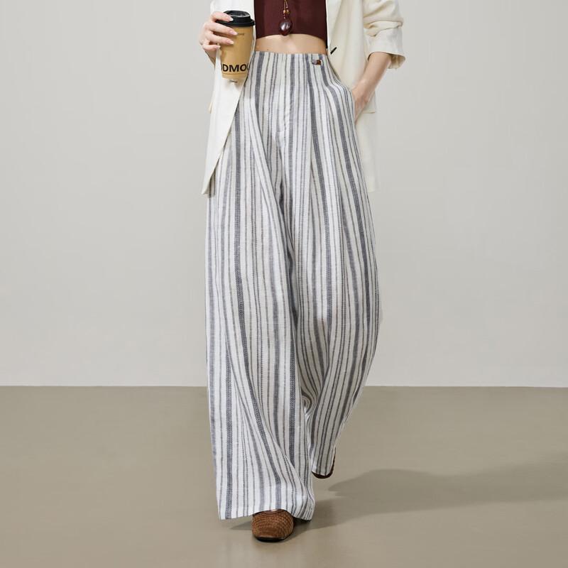 ESE-Y Cotton Linen Striped Wide-Leg Pants 25