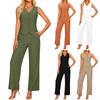 Women's Casual Summer Linen Two-Piece Sleeveless Top High Waist Trousers Beach Vacation Set