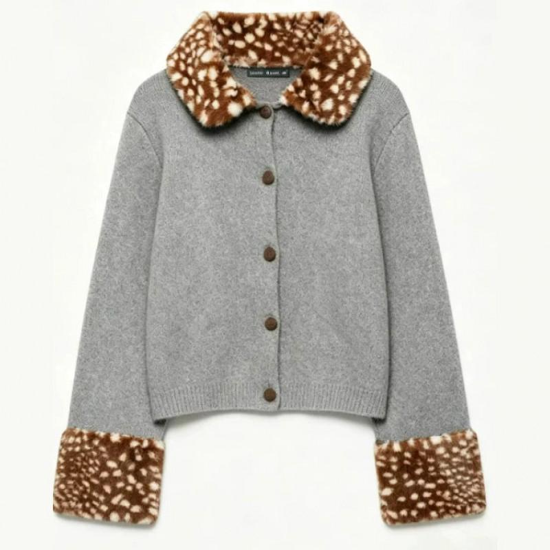 Womens French Fashion Casual Knit Jacket Short Length Long Sleeve Zip Front Regular Fit
