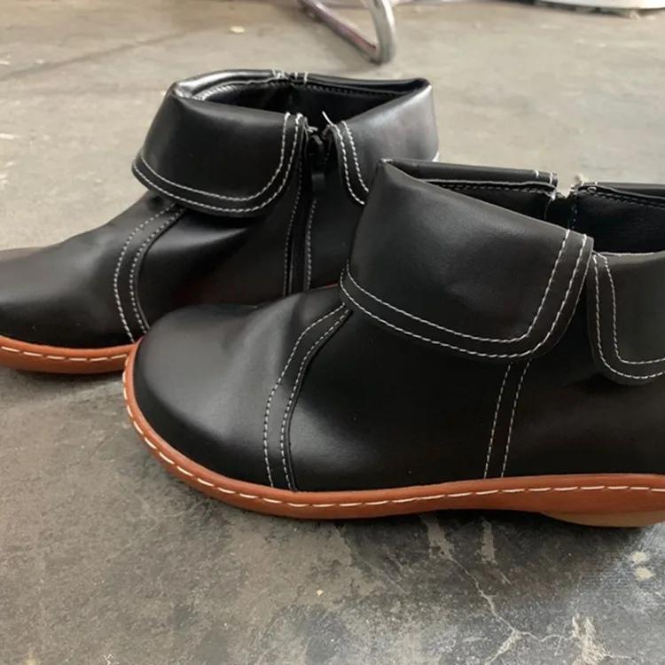 Women Boots Flats Zipper Ankle Boots Ladies Comfortable Leather Shoes Winter No Slip Booties Female Casual Shoes Big Size35-43