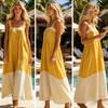 Huaqianguhh Summer Sleeveless Maxi Dress for Women, Color Block Square Neck A-line Long Dress, Casual Flowy Beach Vacation Sundress