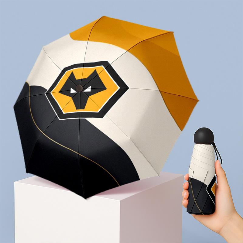 Wolverhampton Wanderers Football Pattern Printed Mini 5 Folds 8 Ribs Compact Umbrella Windproof Waterproof Lightweight Portable Folding