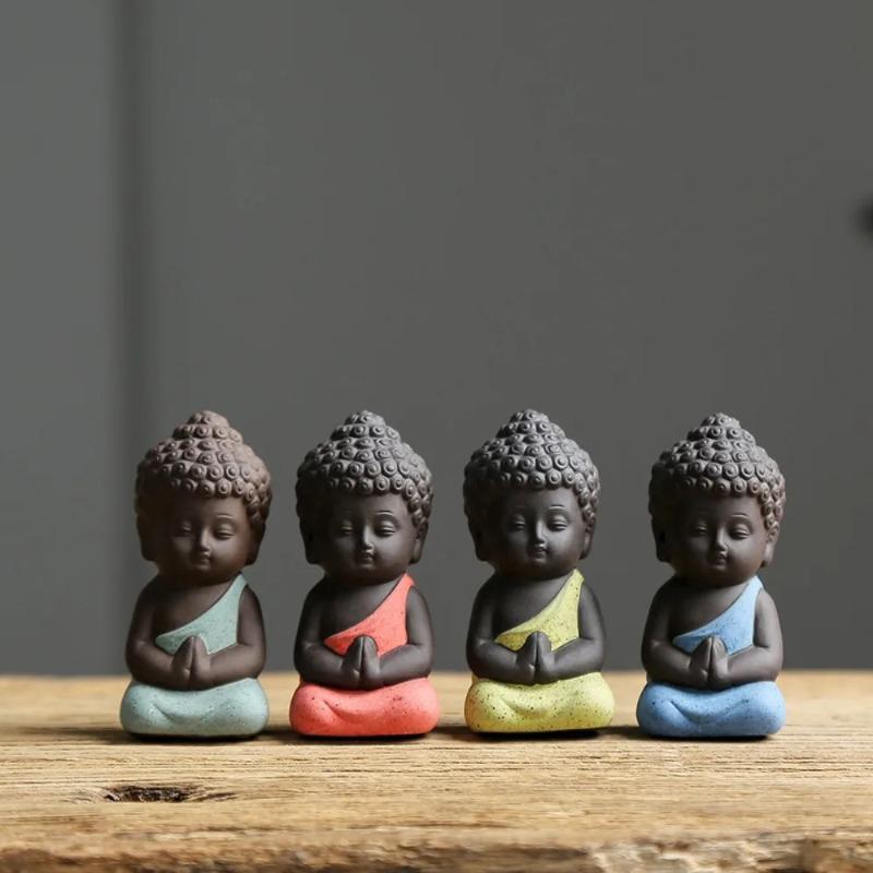 Tea Pet Ornaments Ceramic Little Monks Tea Pet Chinese Style Cute Buddha Statue Exquisite Mini Monk Figurines Tea Play