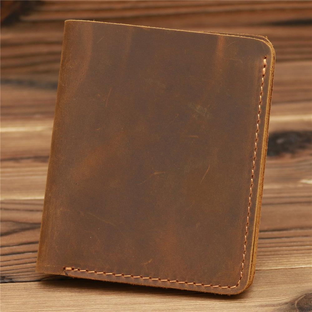 

Ультратонкий мужской кошелек ручной работы из натуральной кожи, кошелек для карт, короткие кошельки из кожи Crazy Horse темно-коричневого