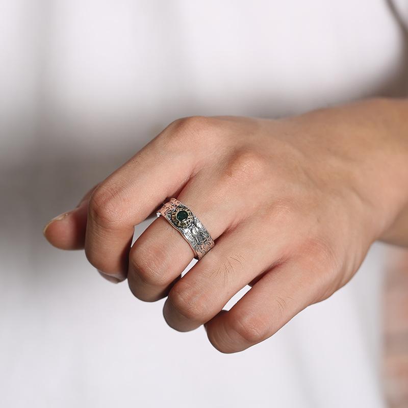 Retro Graffiti Ring For Men Women Punk Gothic Adjustable Open Ring Copper Zircon Rock Hiphop Trendy Accessories Unisex Gift