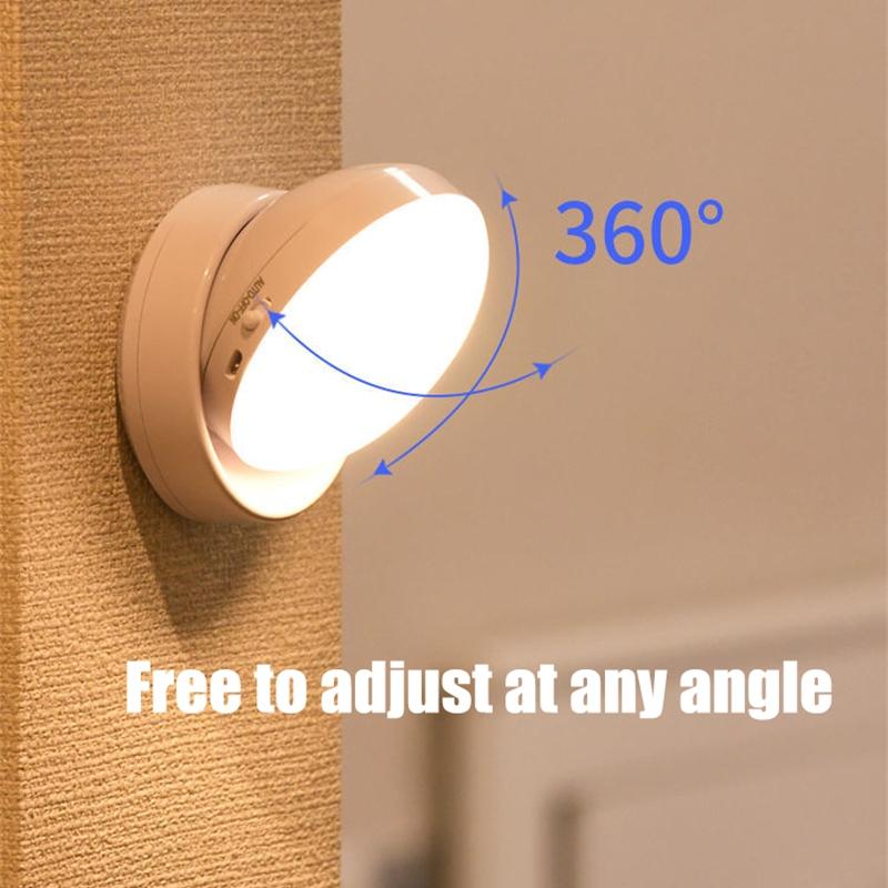 PIR Night Light Motion Sensor Light USB Rechargeable Magnetic Lamp LED Bedside Lamp For Cabinet Stair Bedroom Rotatable Lighting