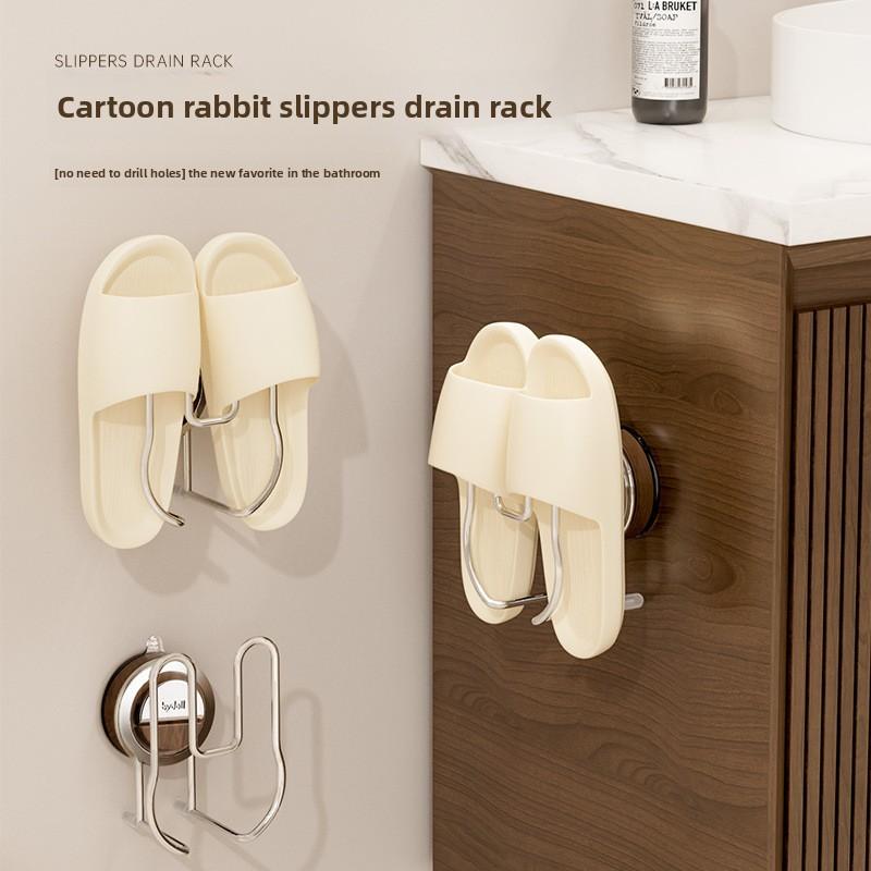 Suction Cup Slippers Rack, Household Wall-mounted Shoes Storage Rack Without Drilling, Bathroom Slippers Draining and Storage Rack