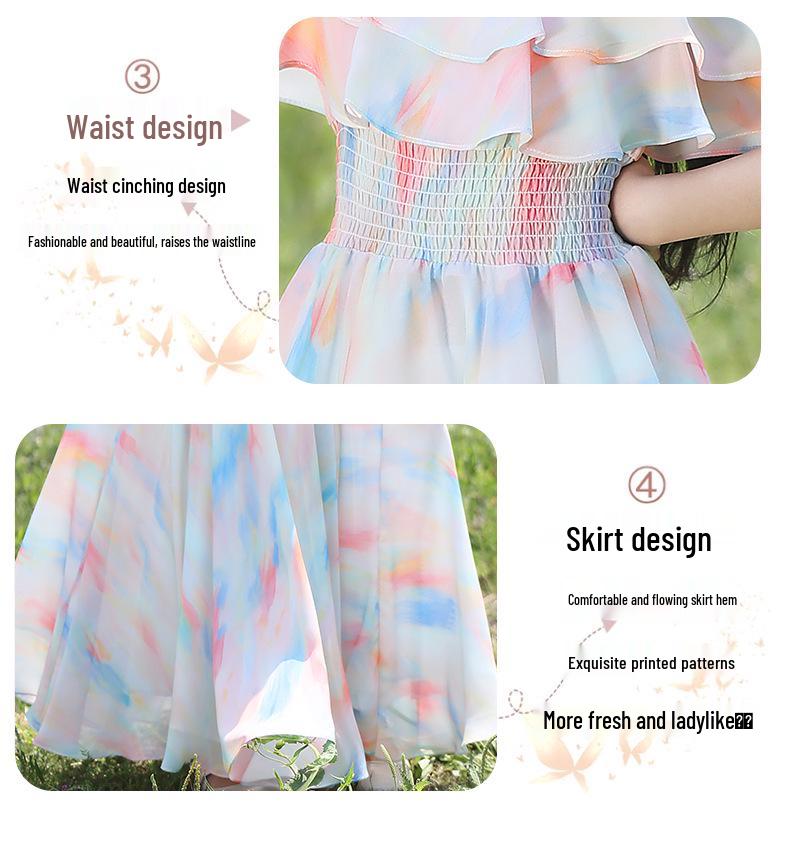 2026 Sommer Chiffon Prinzessinnenkleid für Mädchen - Stilvolle, Modische Strandbekleidung