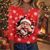Women's Casual Christmas Print V-Neck Button 3/4 Sleeve T-Shirt