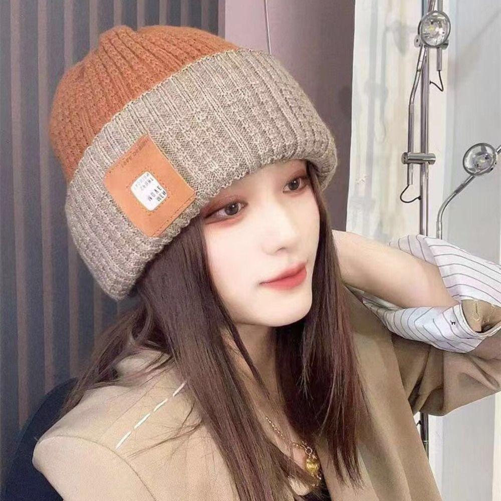 Crochet Knitted Beanie Solid Color Knitted Stacking Hat Harajuku Winter Cold Hat  Autumn
