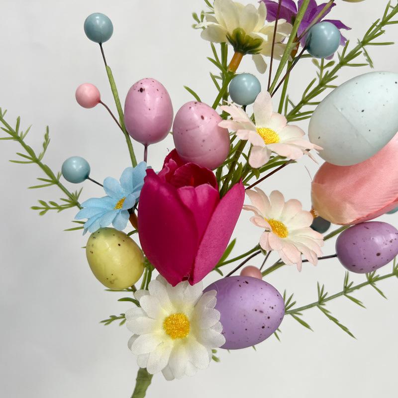 Easter Branches Picks Stems Glitter Fake Twig with Pastel Eggs Berries Eucalyptus for Vases Farmhouse Floral Decor Artificial Berry Stems for Vase (F)