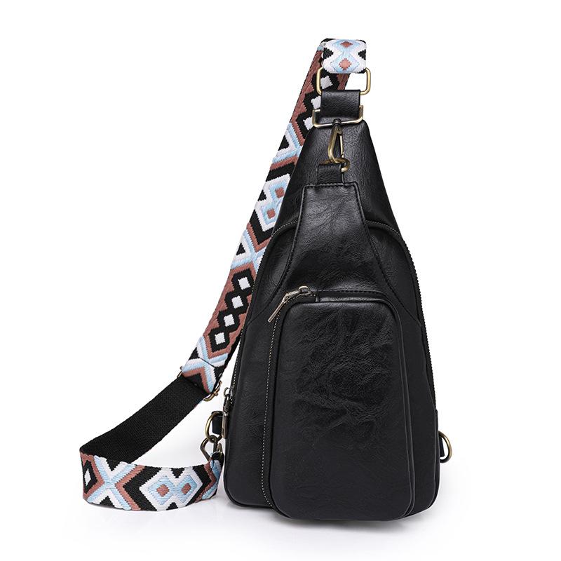 

кожаная женская нагрудная сумка, однотонная сумка через плечо, спортивная маленькая нагрудная сумка для спорта на открытом воздухе чёрный