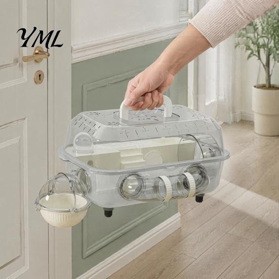 Portable Travel Cage Hamster with Tunnel, Transparent House Running Wheel Pet Playpen Accessories And Water Dispenser, 2-Tier Habitat for Small