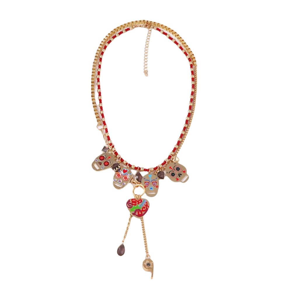Personality Collarbone Chain Literature Vintage Earring Punk Metal Skull Pendant Necklace  Girl