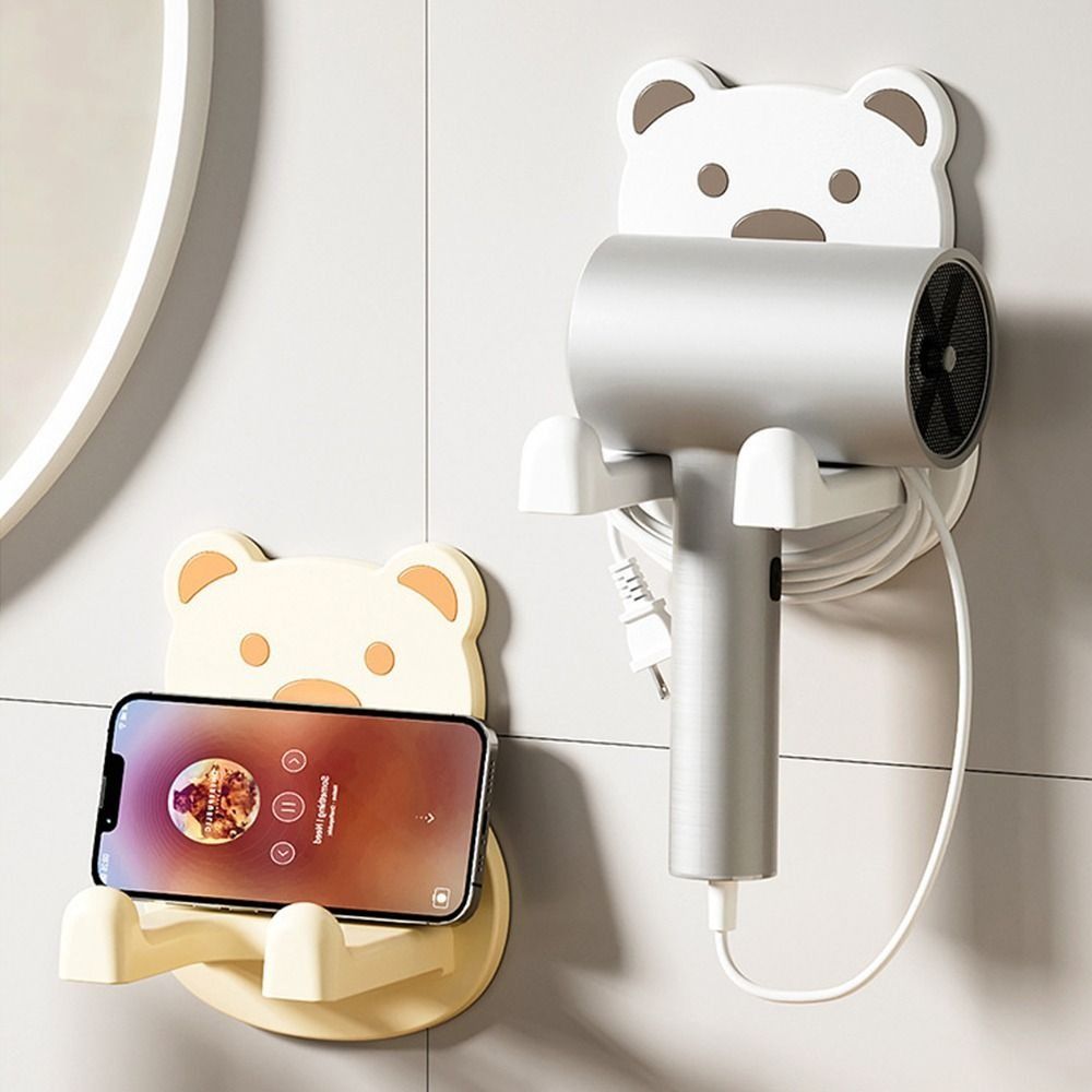 Universal Bear Shaped Hair Dryer Stand Strong Bearing No-Drill Blow Dryer Shelf Sturdy Space Saving Air Blower Storage Rack Home