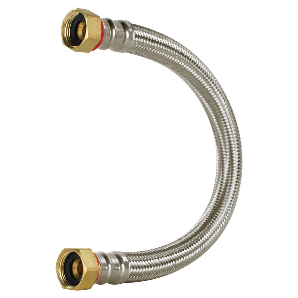 Braided Stainless Steel Water Heater Connector 24in Durable 3/4 FIP Ends with Washers Flexible Hose Home Installation