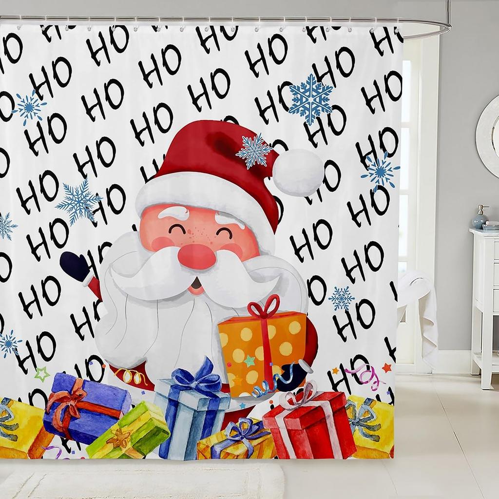 Christmas Shower Curtain Funny Santa Claus Shower Curtain Retro Xmas Holiday Washable Bathroom Decor Bath Curtain With Hooks