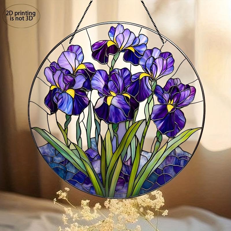 Enchanting Purple Iris Suncatcher - Acrylic Window Hanging for Garden Lovers, Four Seasons Decoration, Novelty Home Decor, Perfect Durable for Bedroom