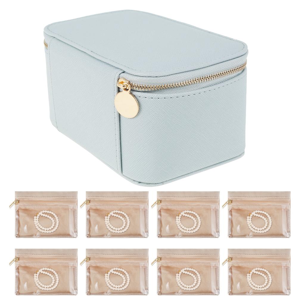 Przenośne Pudełko do Przechowywania Biżuterii Organizer Podróżny Etui na Biżuterię z 8 Torebkami na Biżuterię PU Skóra Podróżne Pudełko na Biżuterię na Pierścionek Naszyjnik