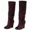 Black Suede Pile Boot Cover High Heel Sandals Autumn and Winter Long Tube Fish Mouth Slope Heel Skinny Boots