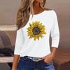 Women's Fashion Casual Round Neck 3/4 Sleeve Loose  Printed T-Shirt Ladies Top