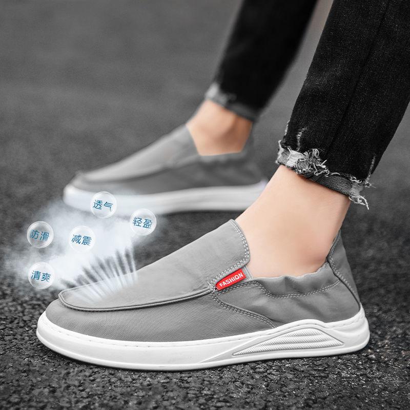 

Men s shoes 2025 summer new Doudou shoes thin breathable casual lazy shoes black one-pedal ice silk cloth shoes 45