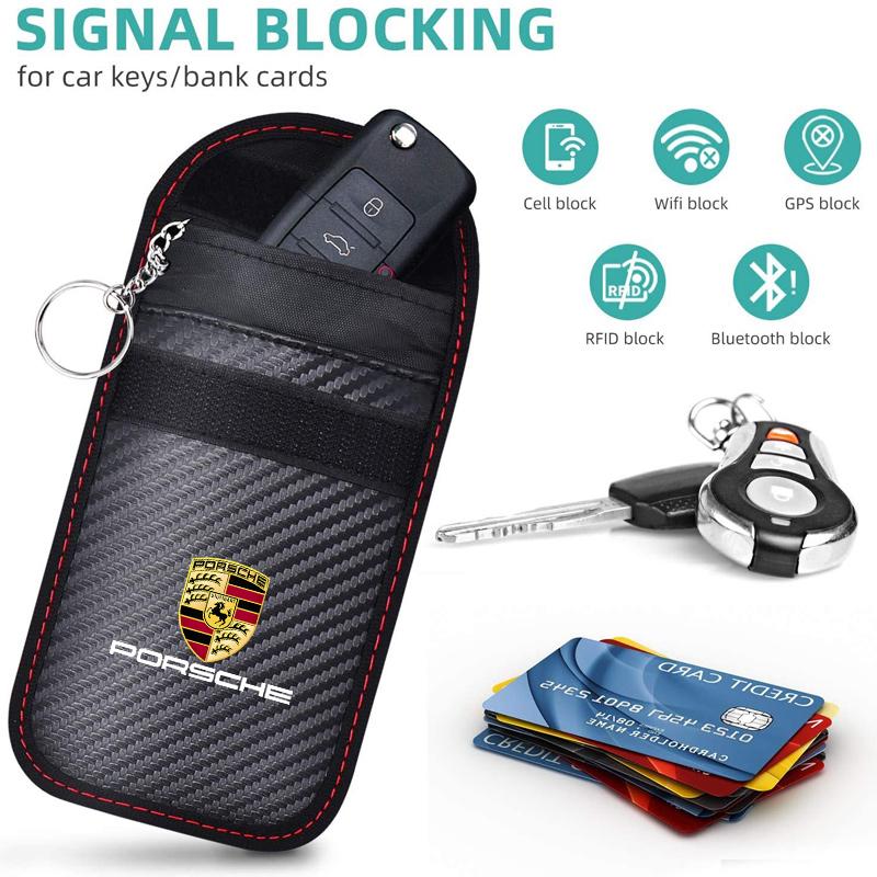 Car Key Case Signal Blocker Bag Shielding Pocket For Porsche Panamera Cayenne Taycan 911 718 Macan Carrera-GT 928 944 968
