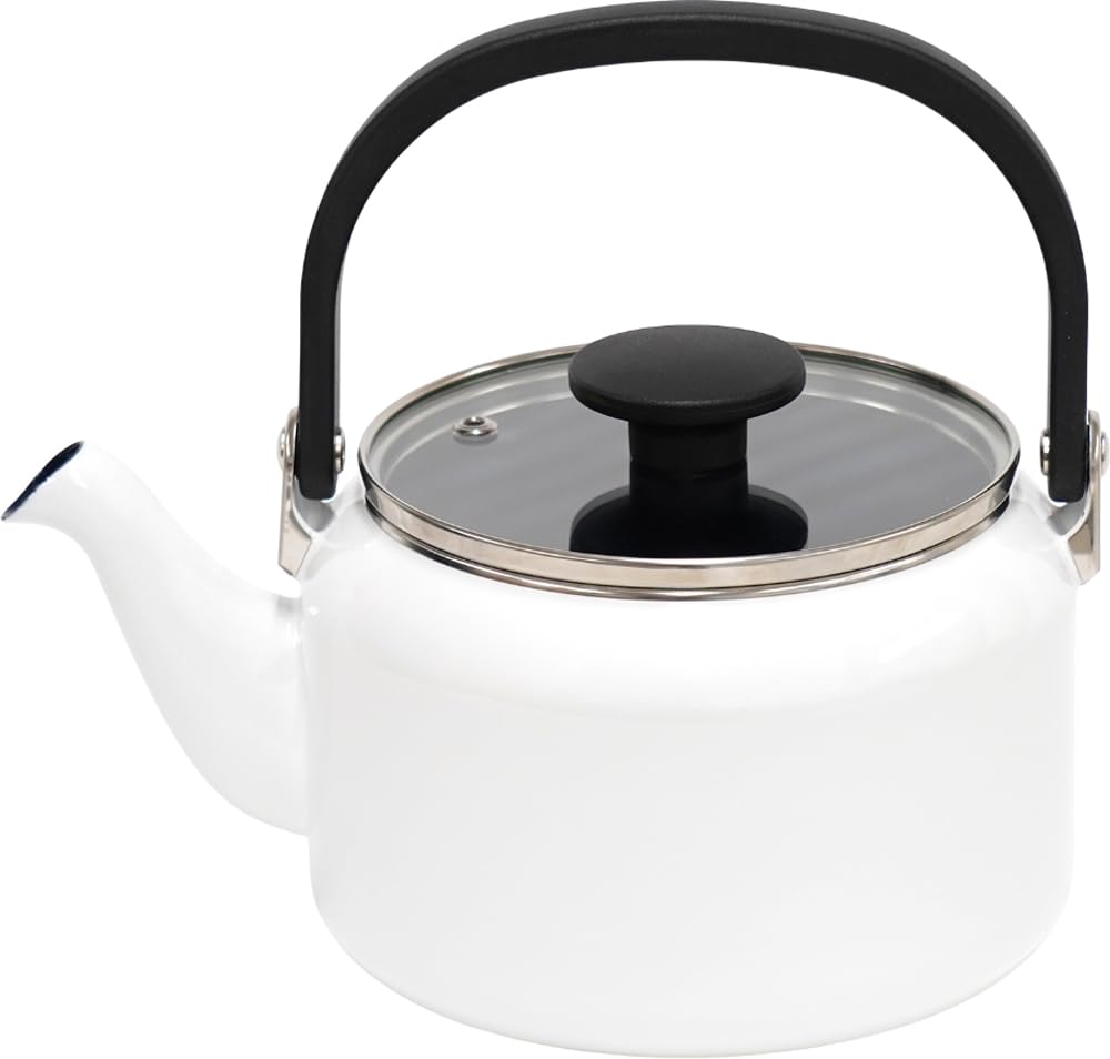 Fuji Enamel Kettle with Glass Lid, 2.0L, White, AMZ-2.0K.W