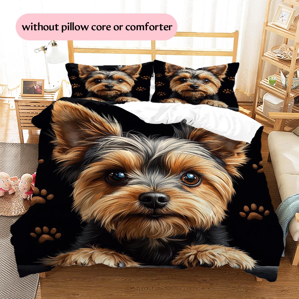 Черный Йоркширский терьер Узор Постельное белье Домашнее украшение Подарок на день рождения (1 пододеяльник + 2 наволочки, без наполнителя) 135x200cm